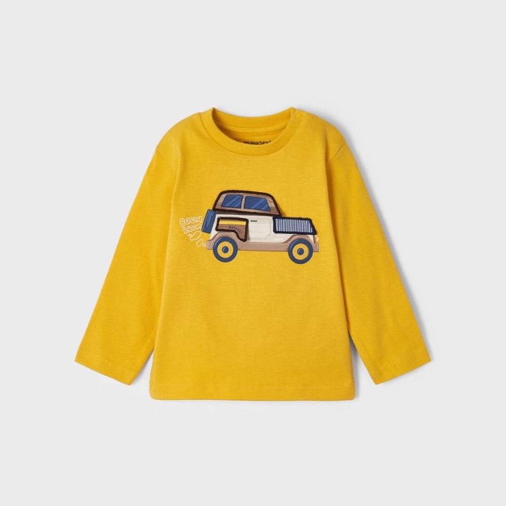 Size 24 months Baby Mayoral Yellow Long Sleeve Tee with Car Design